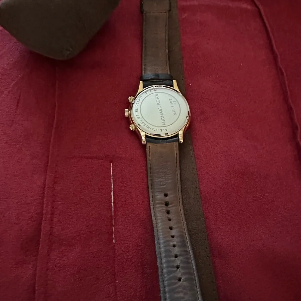 Michael Kors Women's Black Leather Strap Gold-Tone Dial Watch